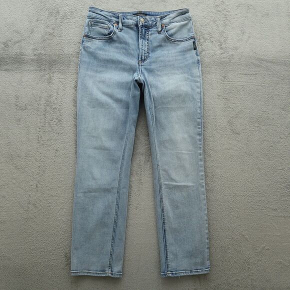 Silver Jeans Women's Size 28 Mid-Rise Ankle Straight Denim 27" Inseam Distressed - Picture 1 of 16